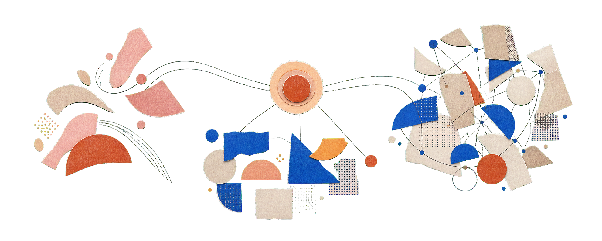 Three cut-paper constellations represent different product contexts connected to one core promise.